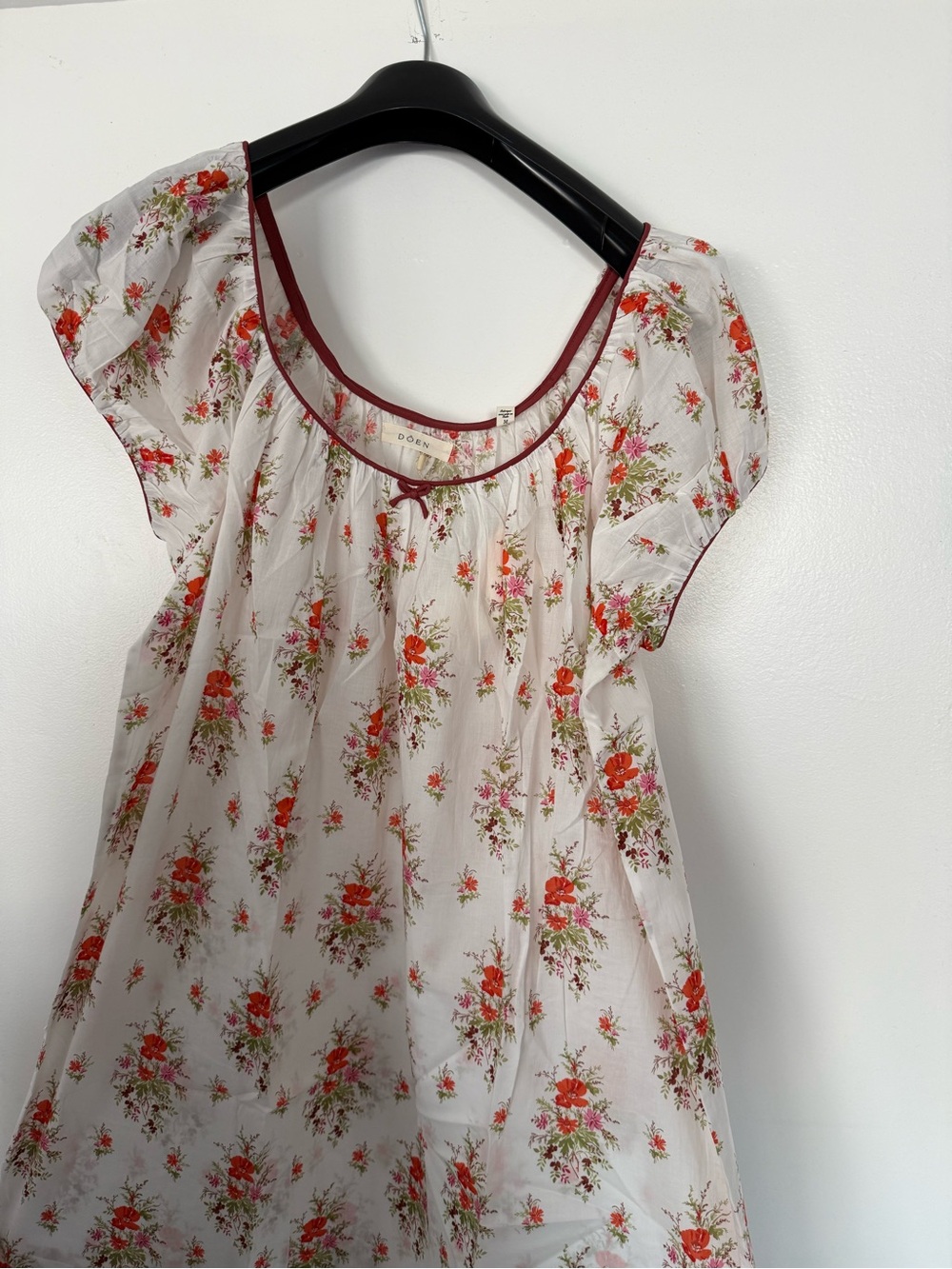 Doen Julia Dress - White with Red Floral Trim - NWT